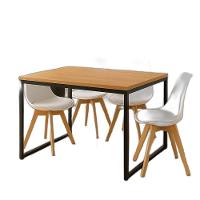 Conjunto Mesa De Jantar 4 Cadeiras – Mesa Retangular Madeira Com Pés De Ferro E Cadeiras Brancas Estofadas Leda - 1