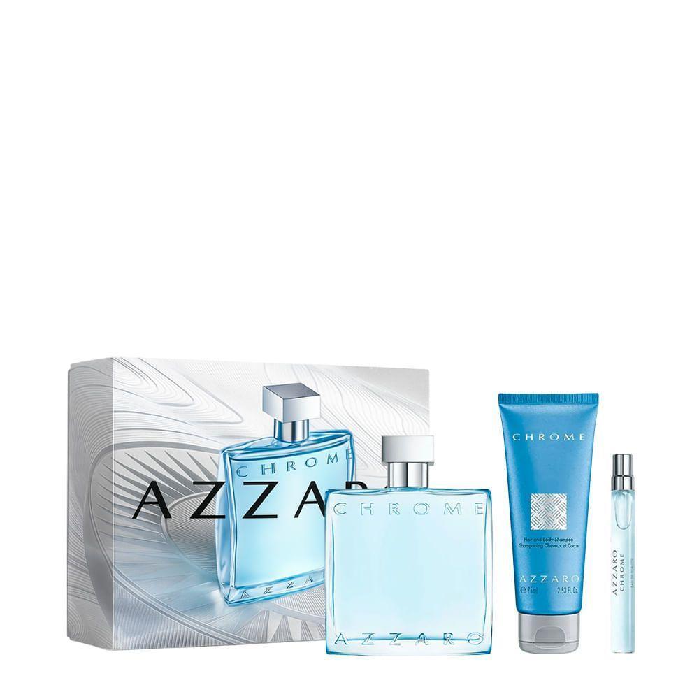 Kit Azzaro Chrome Masculino - Edt 100ml + Hair & Body Shampoo 75ml + Miniatura 10ml - 1