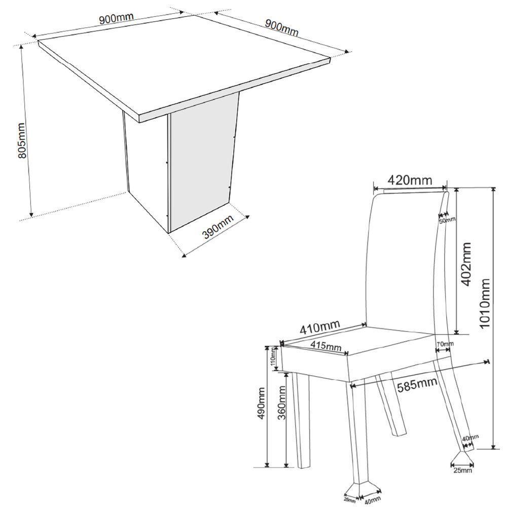 Conjunto Sala De Jantar Mesa Lord Quadrada 0,90m 4 Cadeiras Bele Madeirado/cinza Veludo Viero Madeirado / Cinza - 5