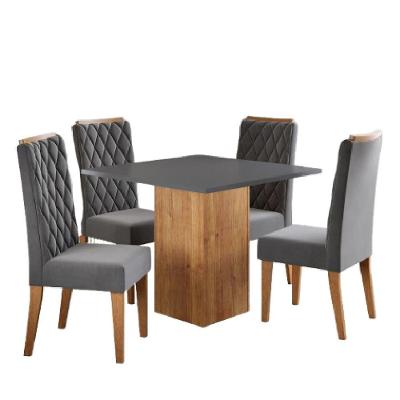 Conjunto Sala De Jantar Mesa Lord Quadrada 0,90m 4 Cadeiras Bele Madeirado/cinza Veludo Viero Madeirado / Cinza