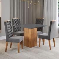 Conjunto Sala De Jantar Mesa Lord Quadrada 0,90m 4 Cadeiras Bele Madeirado/cinza Veludo Viero Madeirado / Cinza - 2