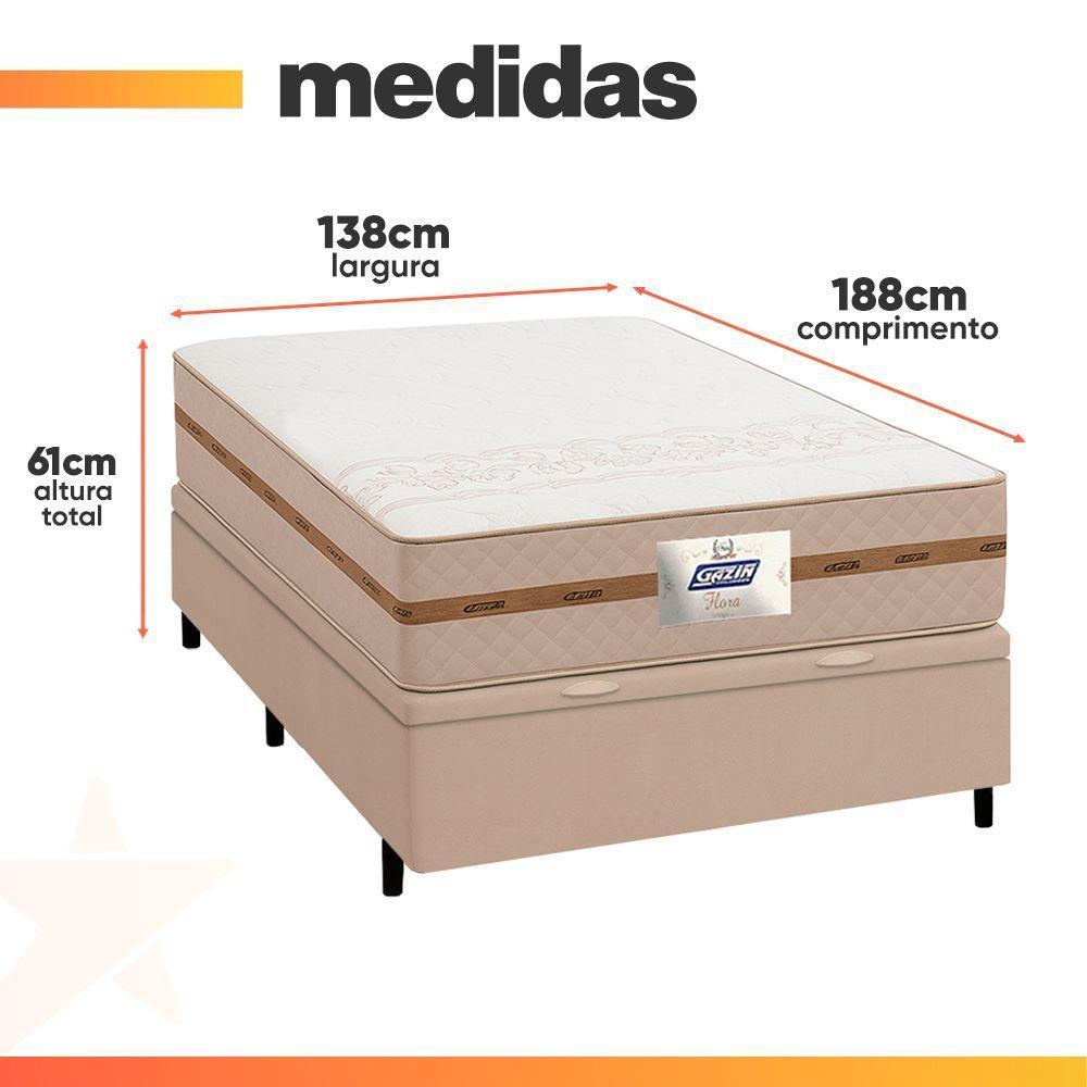 Cama Box Baú Casal Colchão Molas Flora Bege 138x188x61cm Marrom - 3