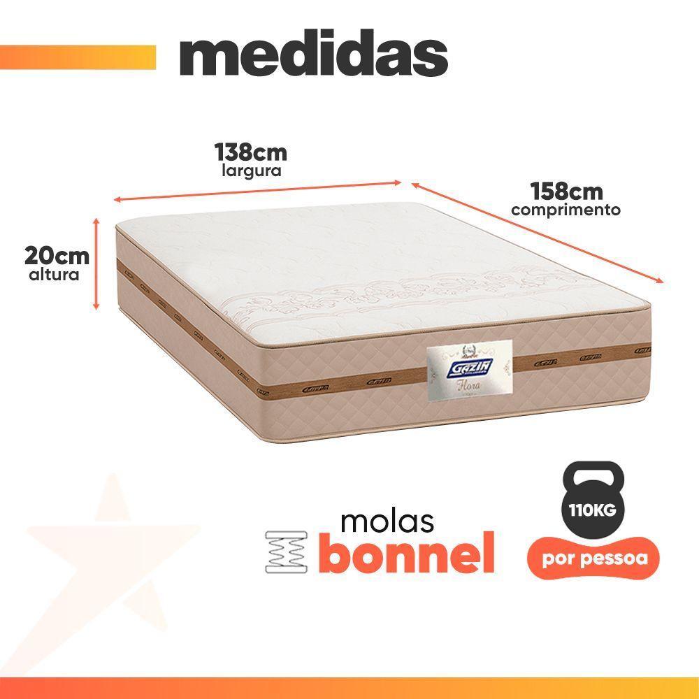 Cama Box Baú Casal Colchão Molas Flora Bege 138x188x61cm Marrom - 9
