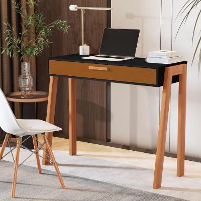 Mesa Escrivaninha Aparador Pés Madeira Quarto Estudo 90x40 Preto/cedro