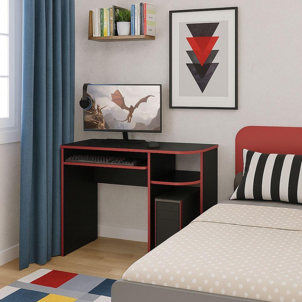 Mesa Escrivaninha Gamer Computador Notebook Estudo Trabalho 90 Preto Vermelho - 3