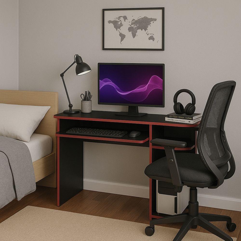 Mesa Escrivaninha Gamer Computador Notebook Estudo Trabalho 90 Preto Vermelho - 4