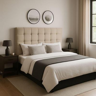 Cabeceira King 195 Cm Estofada Alana Em Suede Com Frame Bege