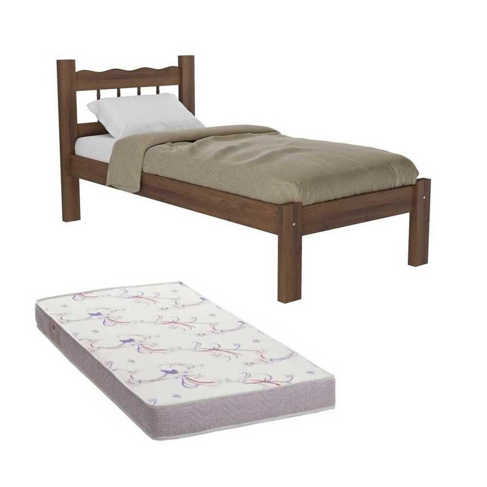Cama Solteiro Madeira Maciça Com Colchão Madri Cr4161 Imbuia - 1