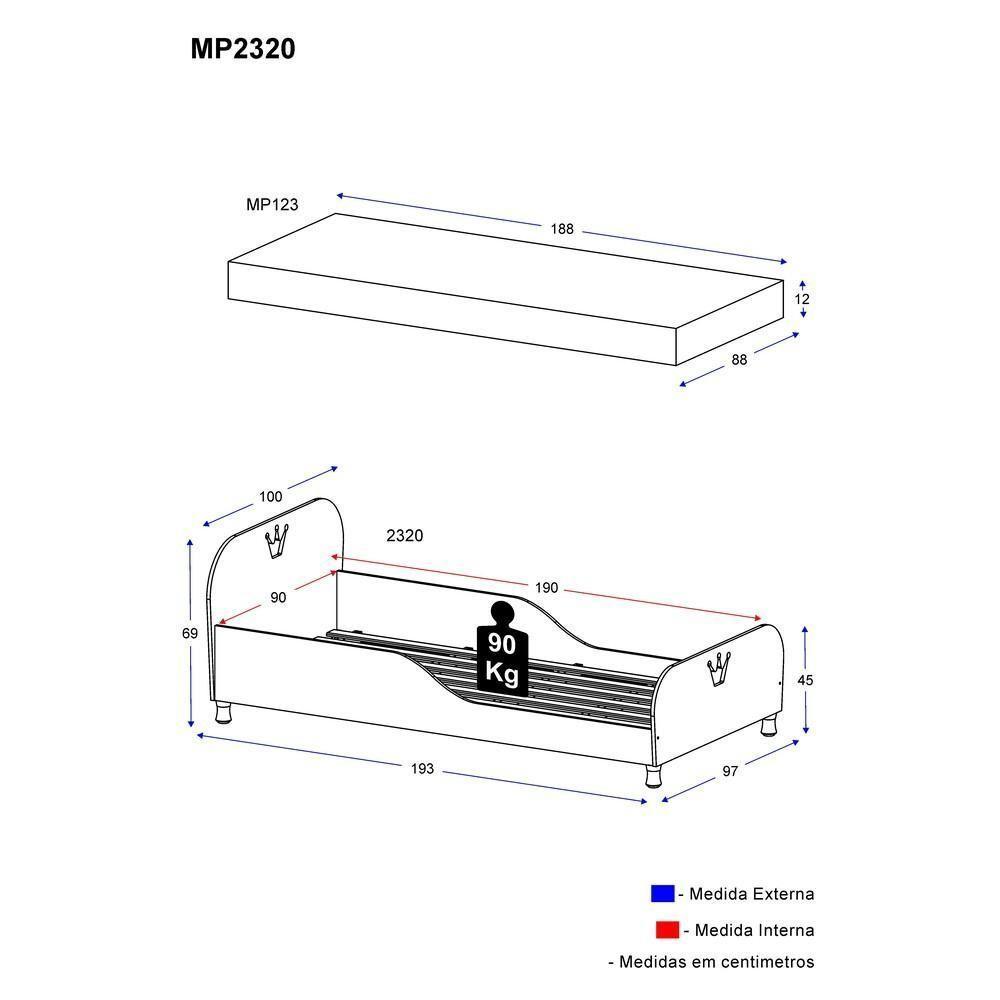 Cama Solteiro Com Colchão Incluso 88 X 188 Cm 100% Mdf Realeza Multimóveis Branco - 4
