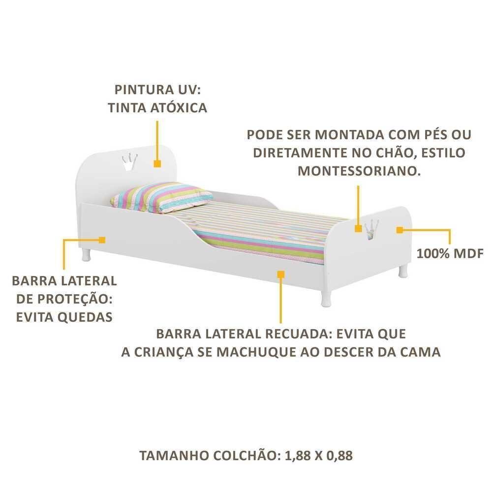 Cama Solteiro Com Colchão Incluso 88 X 188 Cm 100% Mdf Realeza Multimóveis Branco - 5