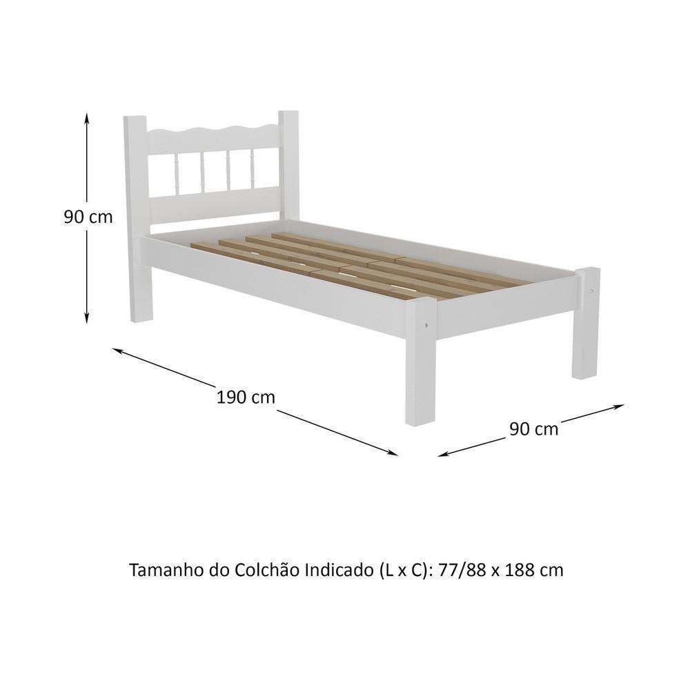 Cama Solteiro Madeira Maciça Com Colchão Madri Cr4161 Branca - 3