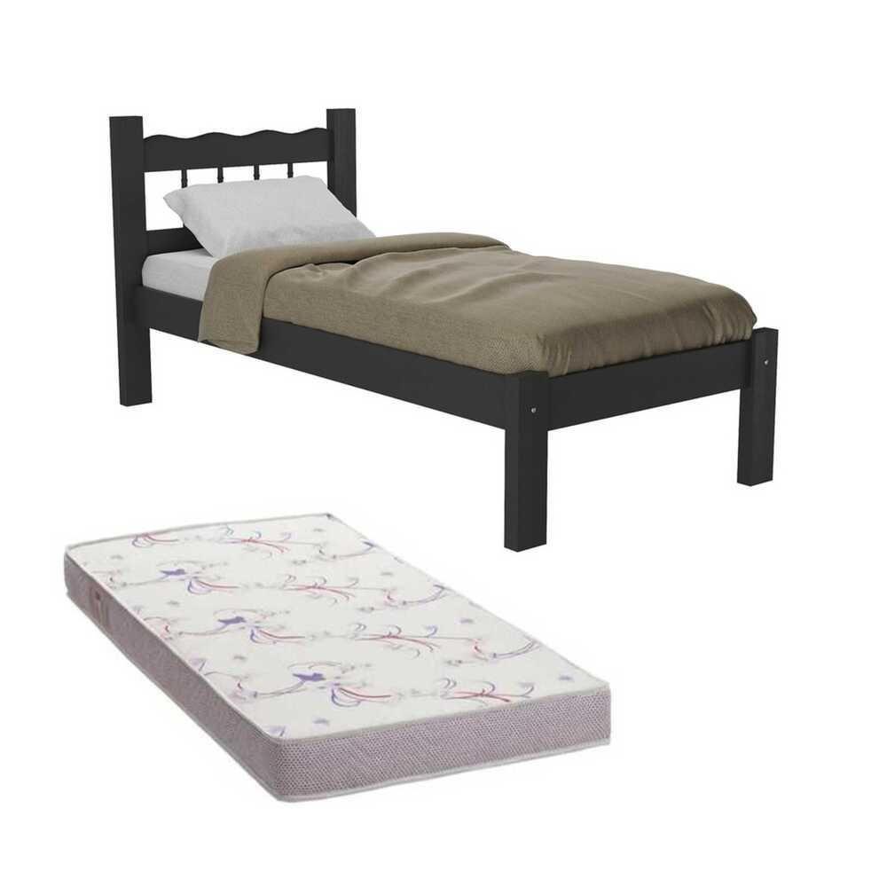 Cama Solteiro Madeira Maciça Com Colchão Madri Cr4161 Preta - 1