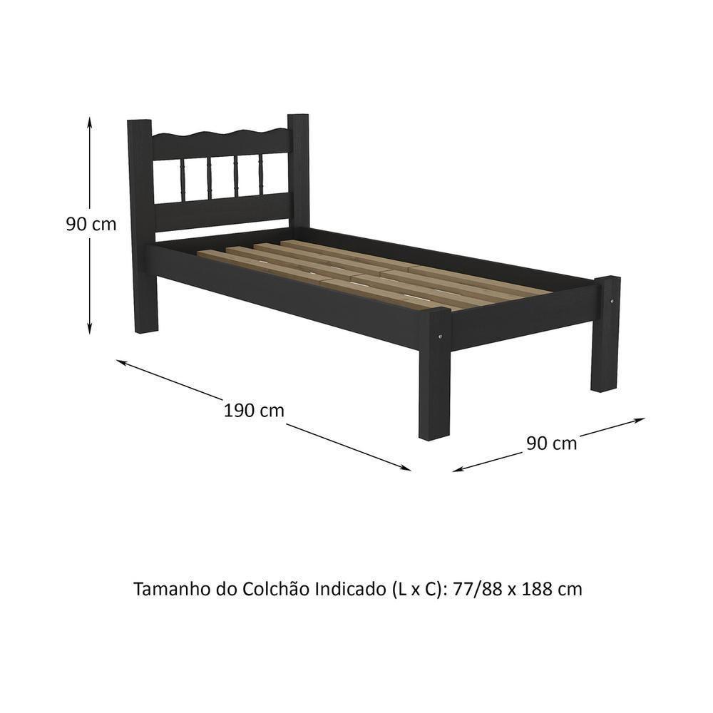 Cama Solteiro Madeira Maciça Com Colchão Madri Cr4161 Preta - 3