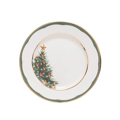 Prato De Sobremesa Copa E Cia Aquarelle Em Cerâmica Filetado árvore De Natal
