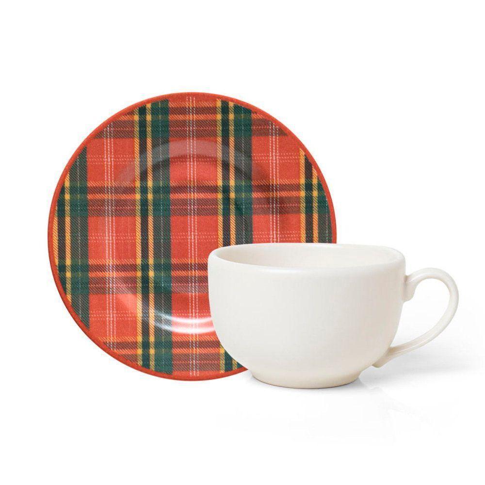 Xícara Com Pires Copa E Cia Aquarelle Natal Em Cerâmica Xadrez - 1