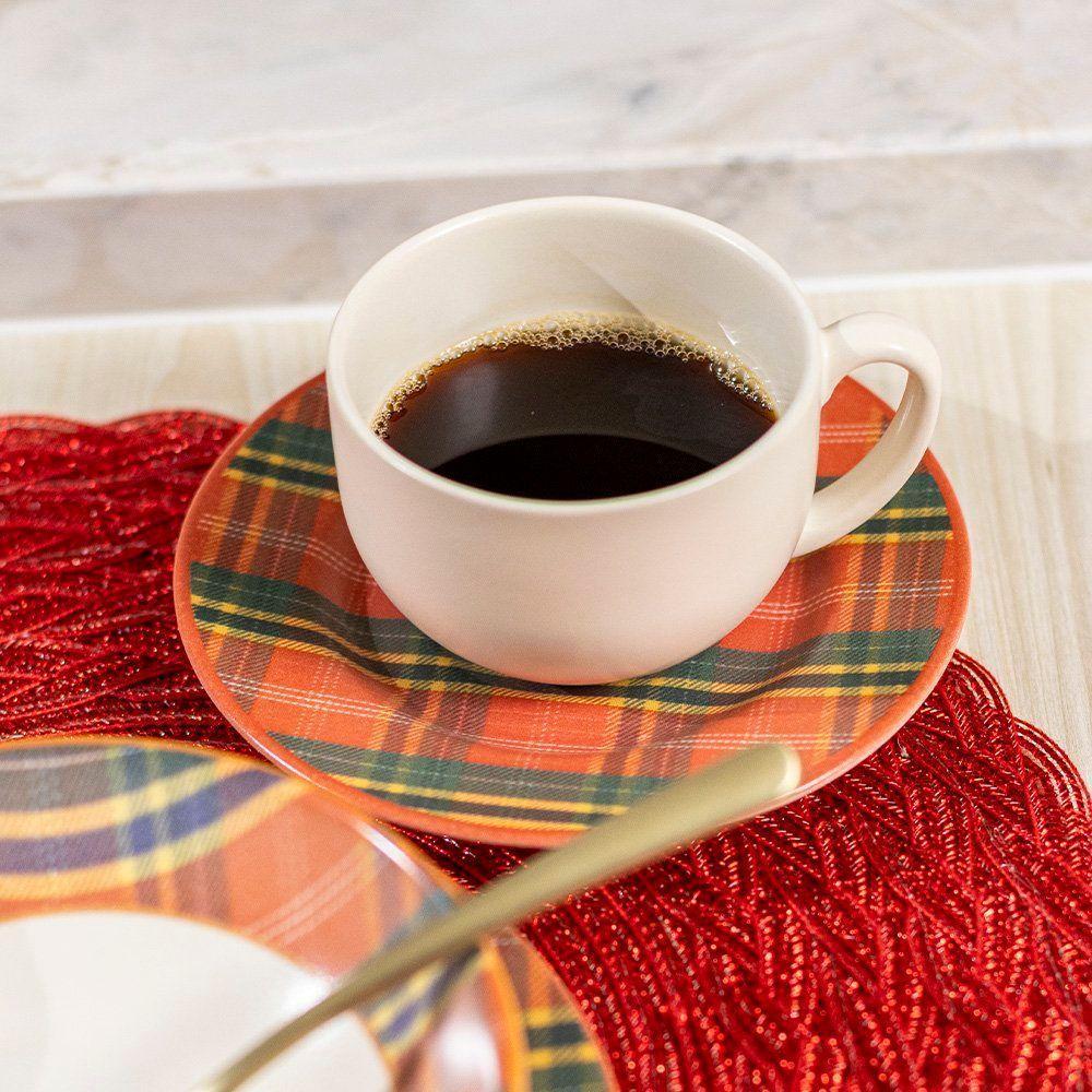 Xícara Com Pires Copa E Cia Aquarelle Natal Em Cerâmica Xadrez - 3