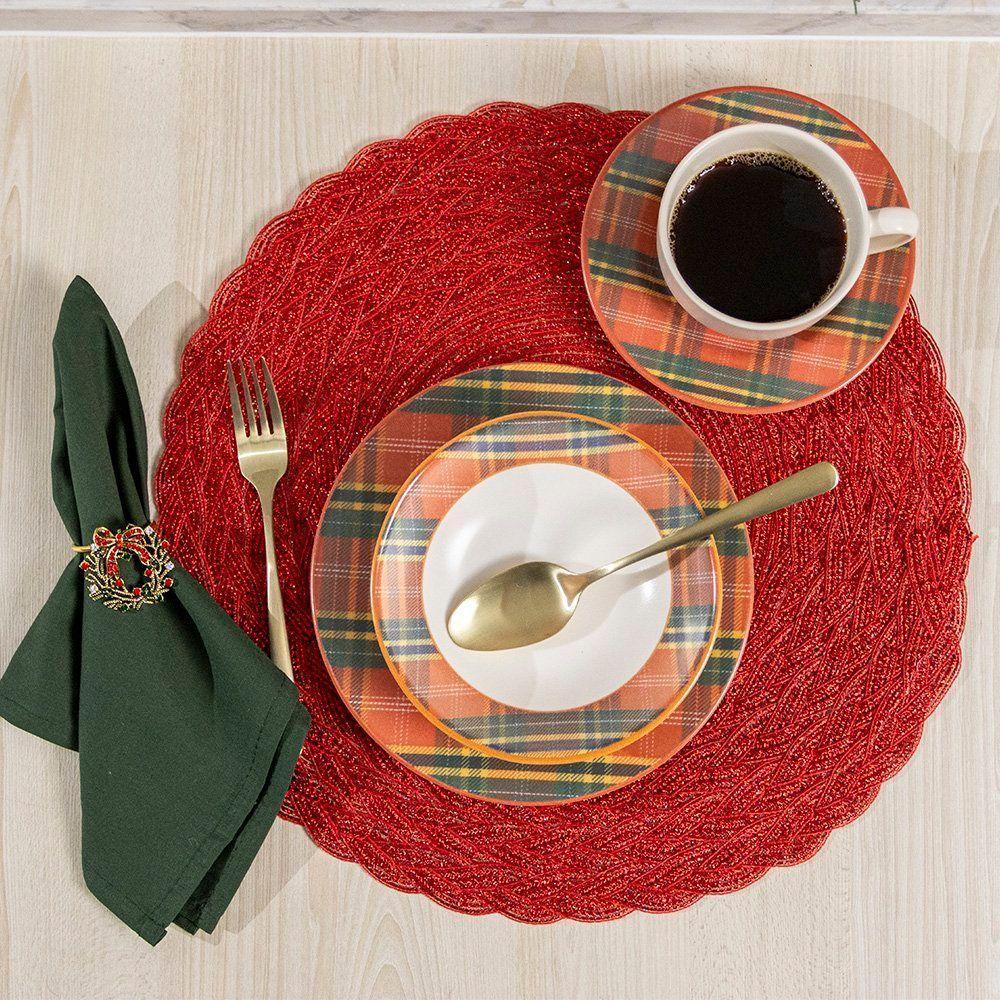 Xícara Com Pires Copa E Cia Aquarelle Natal Em Cerâmica Xadrez - 4