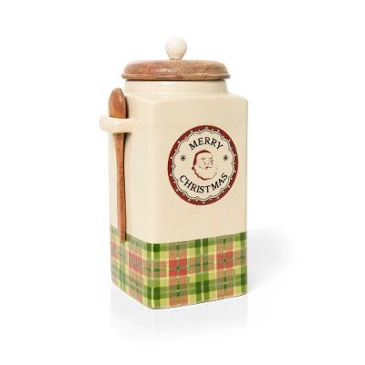 Pote Decorativo Copa E Cia Versailles Natalino Em Cerâmica Artesanal Xadrez - 13 X 26 Cm