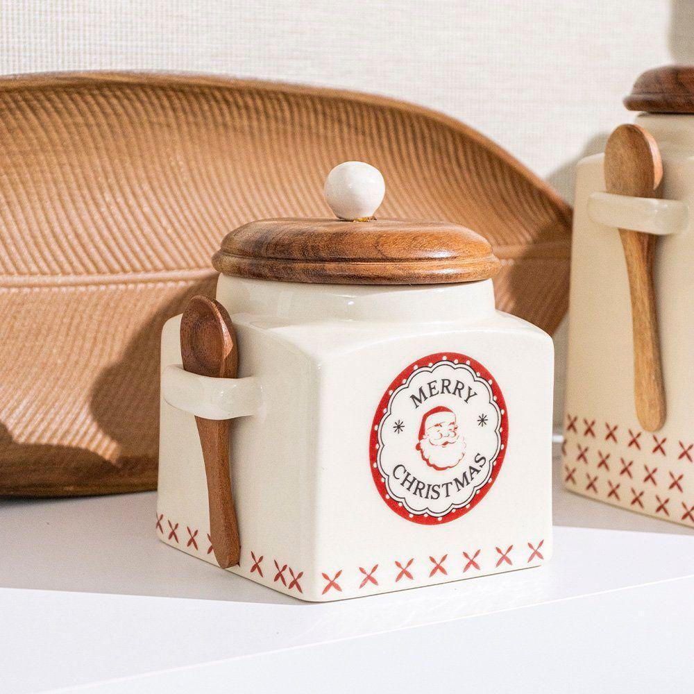 Pote Decorativo Copa E Cia Versailles Natalino Em Cerâmica Artesanal Merry Christmas - 13 X 15 Cm - 2