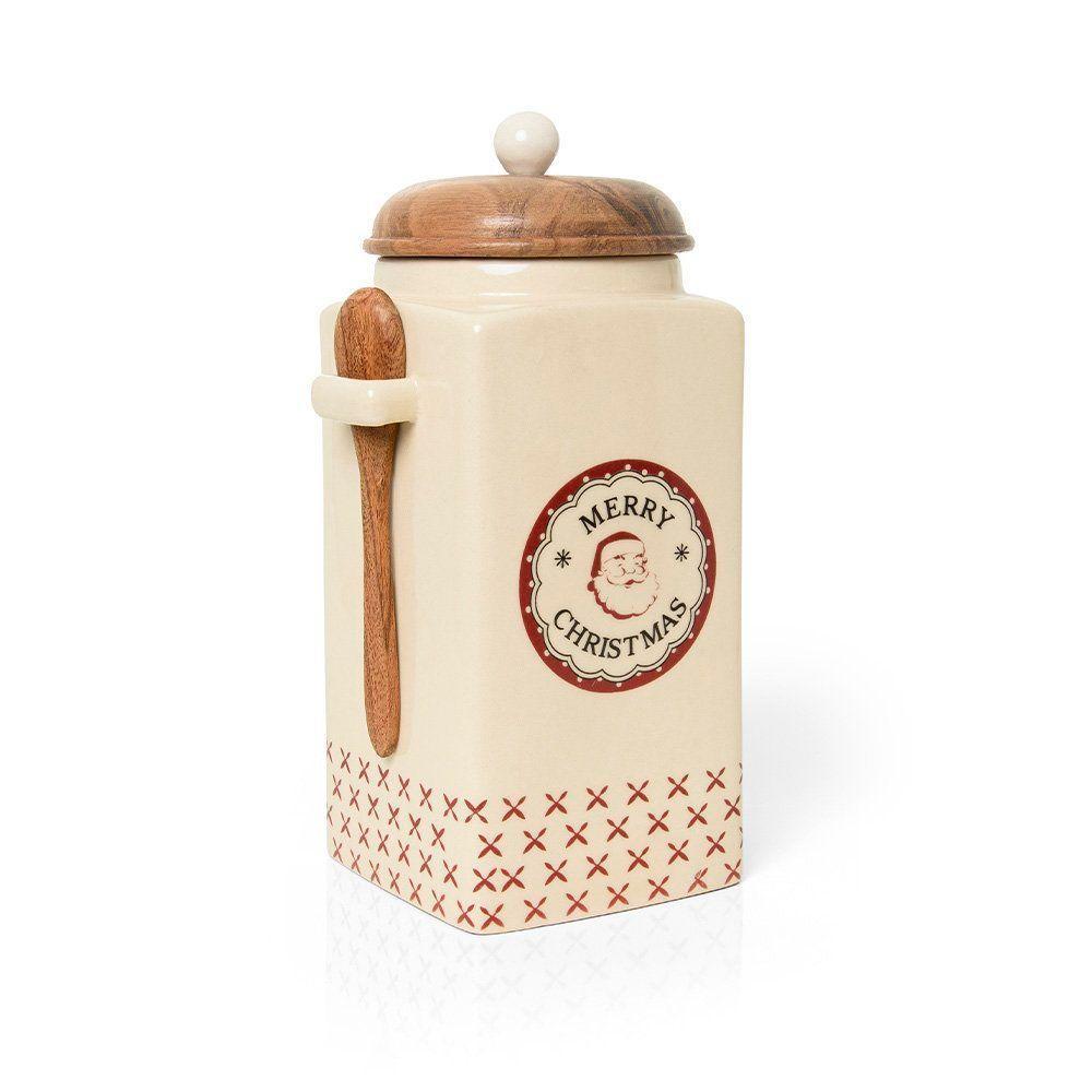 Pote Decorativo Copa E Cia Versailles Natalino Em Cerâmica Artesanal Merry Christmas - 13 X 26 Cm - 1