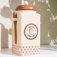 Pote Decorativo Copa E Cia Versailles Natalino Em Cerâmica Artesanal Merry Christmas - 13 X 26 Cm - 2