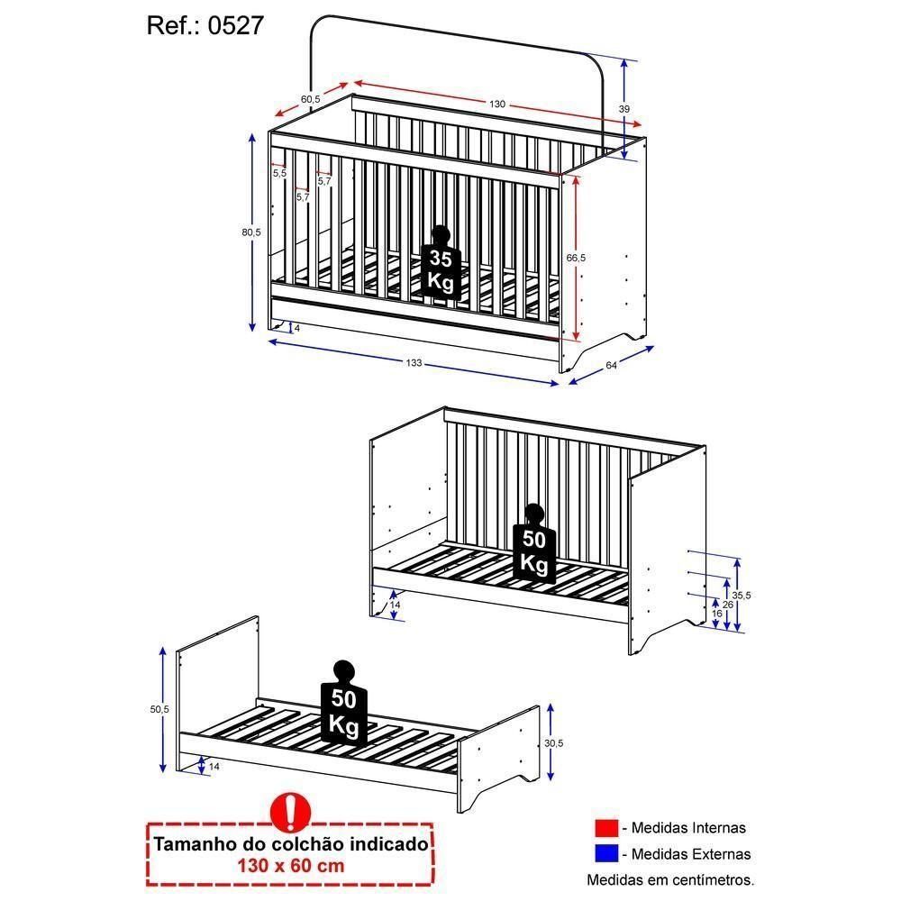 Berço Multimoveis 3 em 1 Branco para Colchão 130cmx60cm - 2