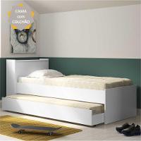 Bicama Solteiro com Colchão Incluso e Baú Embutido Branco - 1