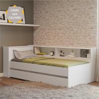 Bicama com Colchão Prateleira Lateral e Baú Embutido Branco - 1