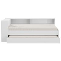 Bicama com Colchão Prateleira Lateral e Baú Embutido Branco