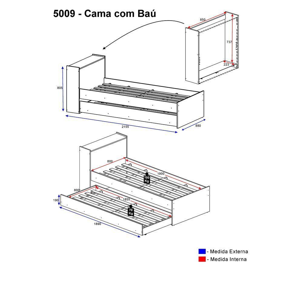 Bicama com Baú Embutido para Colchão 190cmx80cm Branca - 5