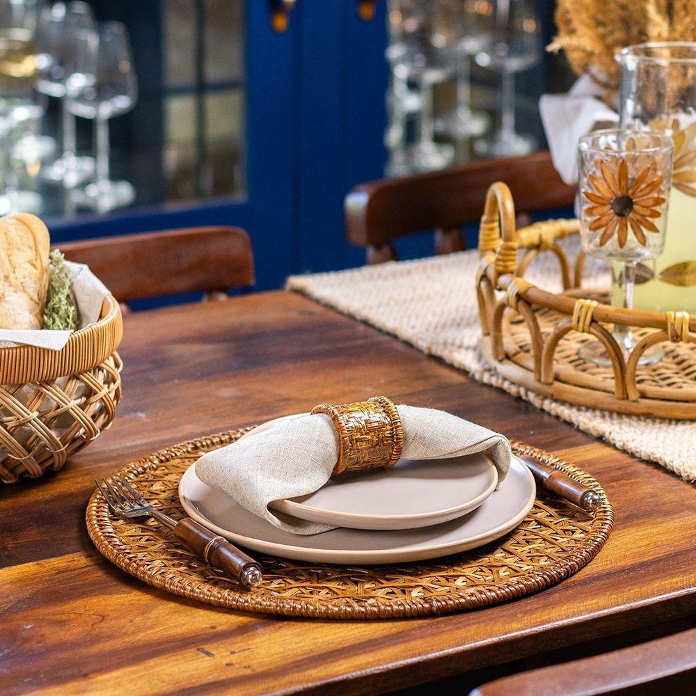 Anel De Guardanapo Copa E Cia 4 Peças Rattan E Bambu Palha - 4