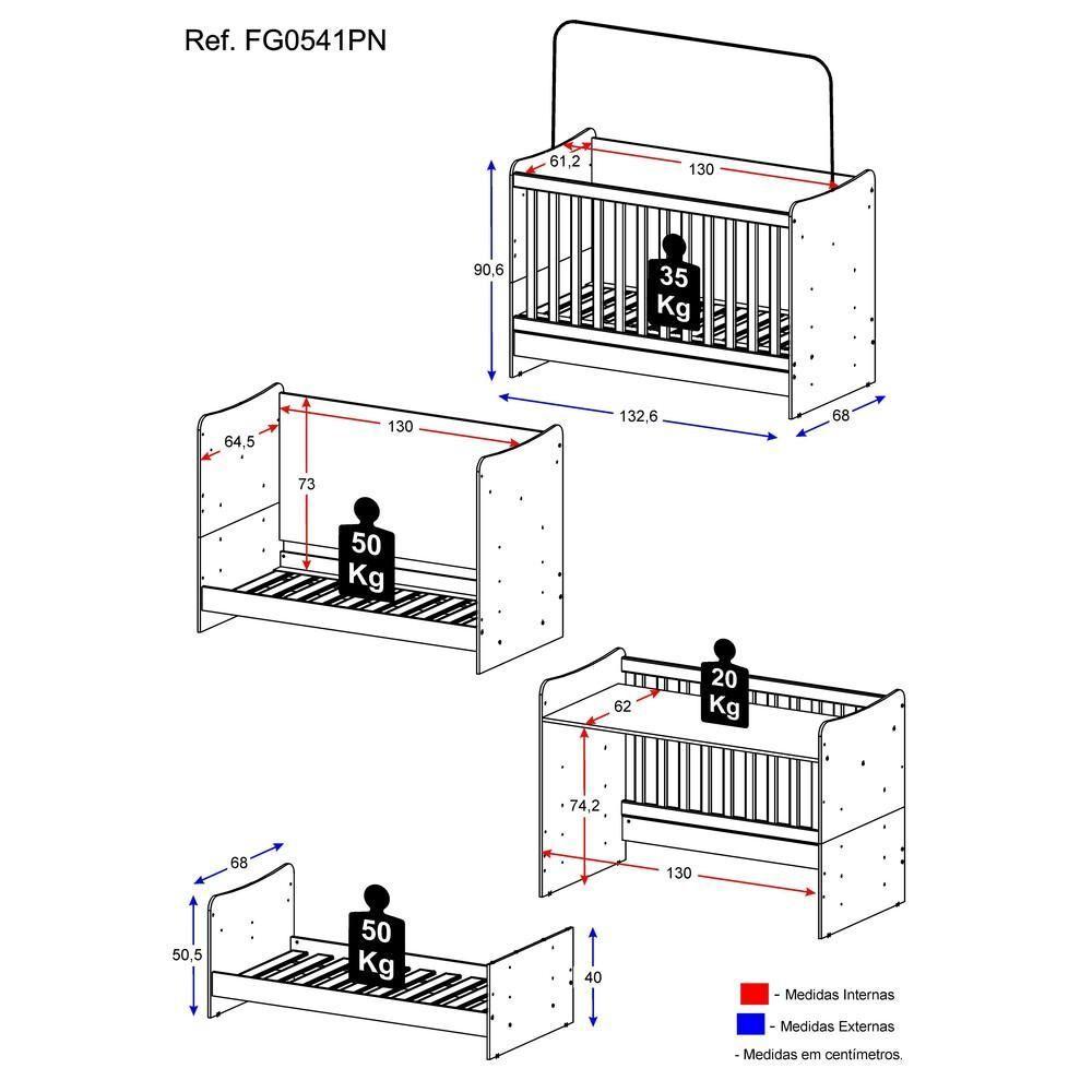 Berço 4 Em 1 Para Colchão 70 X 130 Cm Multimóveis Evolution Vira Escrivaninha Branco - 5