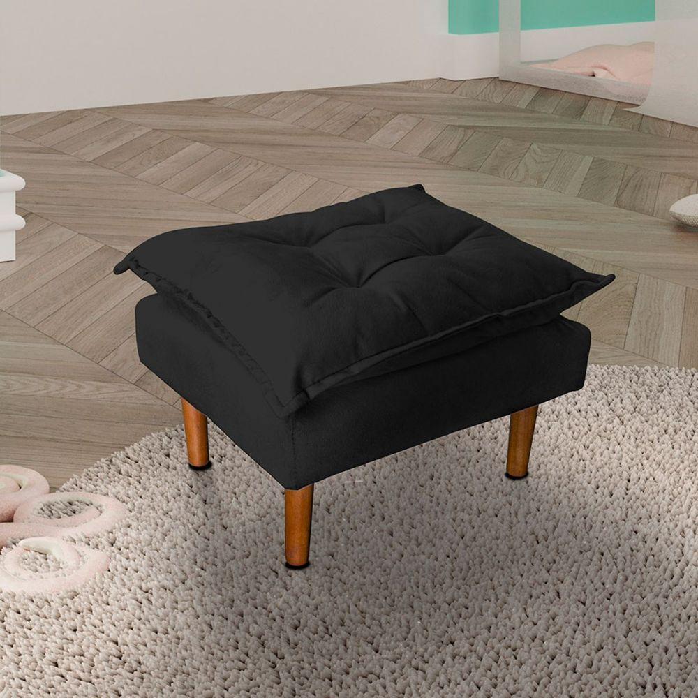 Poltrona De Amamentação Loana Com Puff Suede Preto - 4