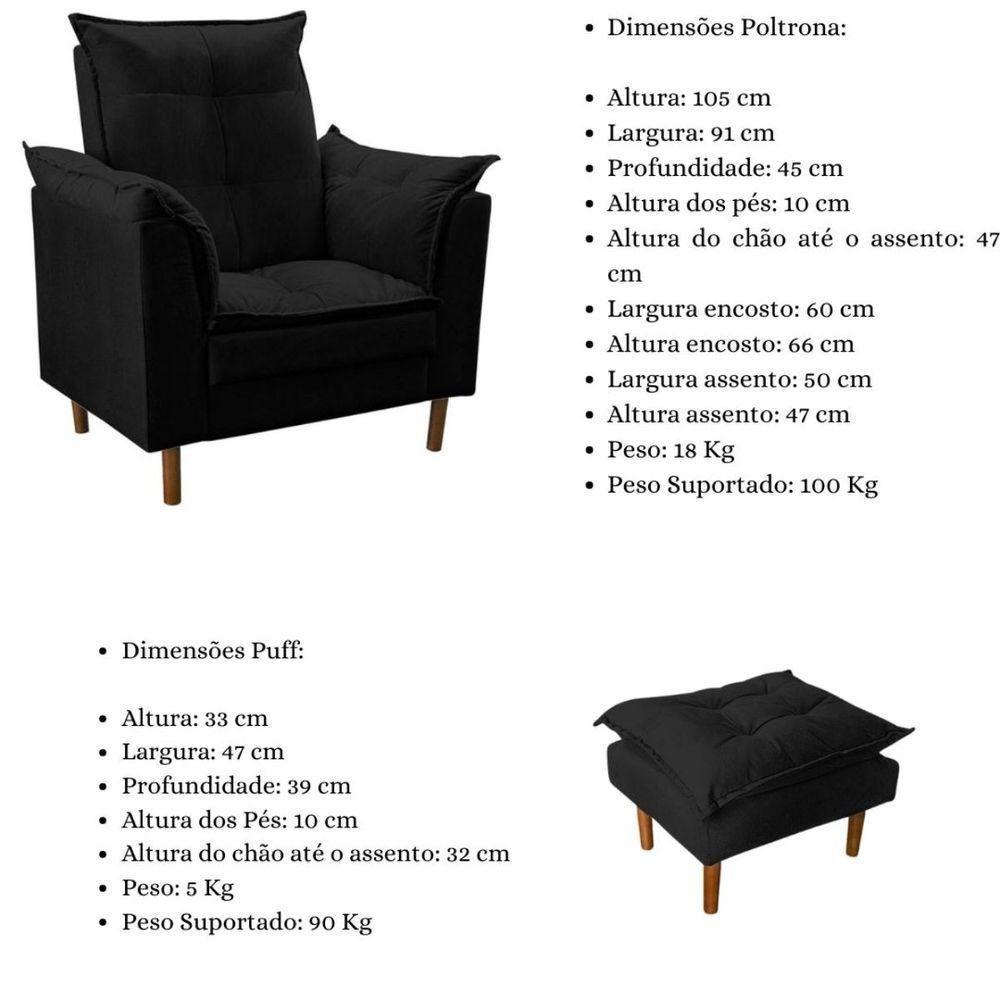 Poltrona De Amamentação Loana Com Puff Suede Preto - 9