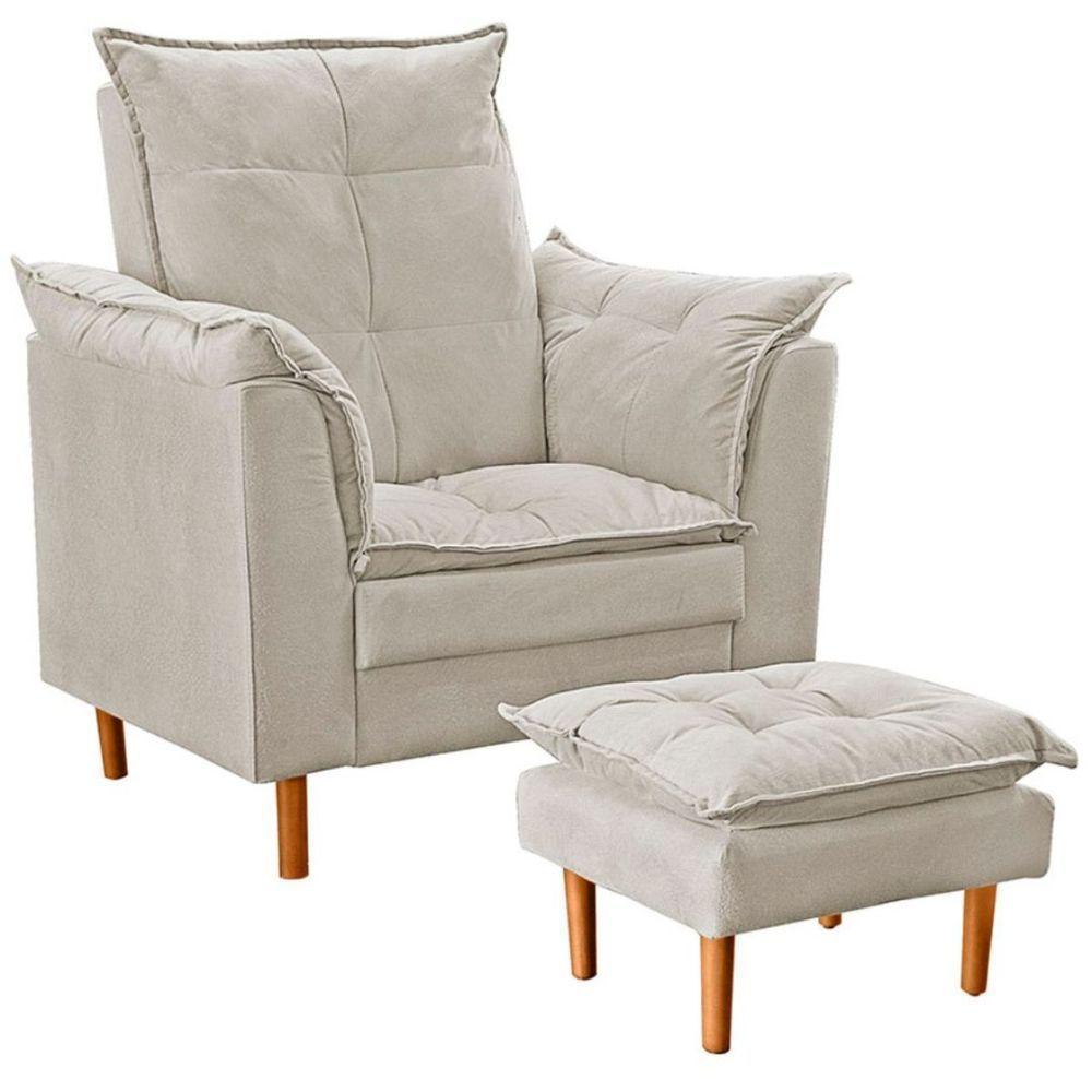 Poltrona De Amamentação Loana Com Puff Suede Bege Claro - 2