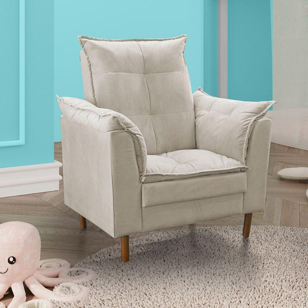 Poltrona De Amamentação Loana Com Puff Suede Bege Claro - 5