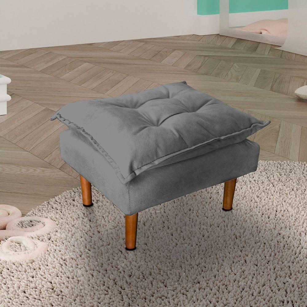 Poltrona De Amamentação Loana Com Puff Suede Cinza - 10