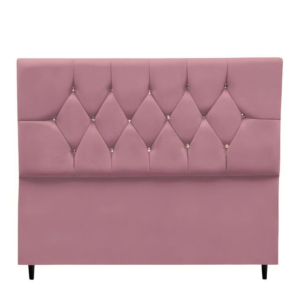 Cabeceira Cama Estofada Box Queen 160 Cm Geovana Suede Rosê - 1