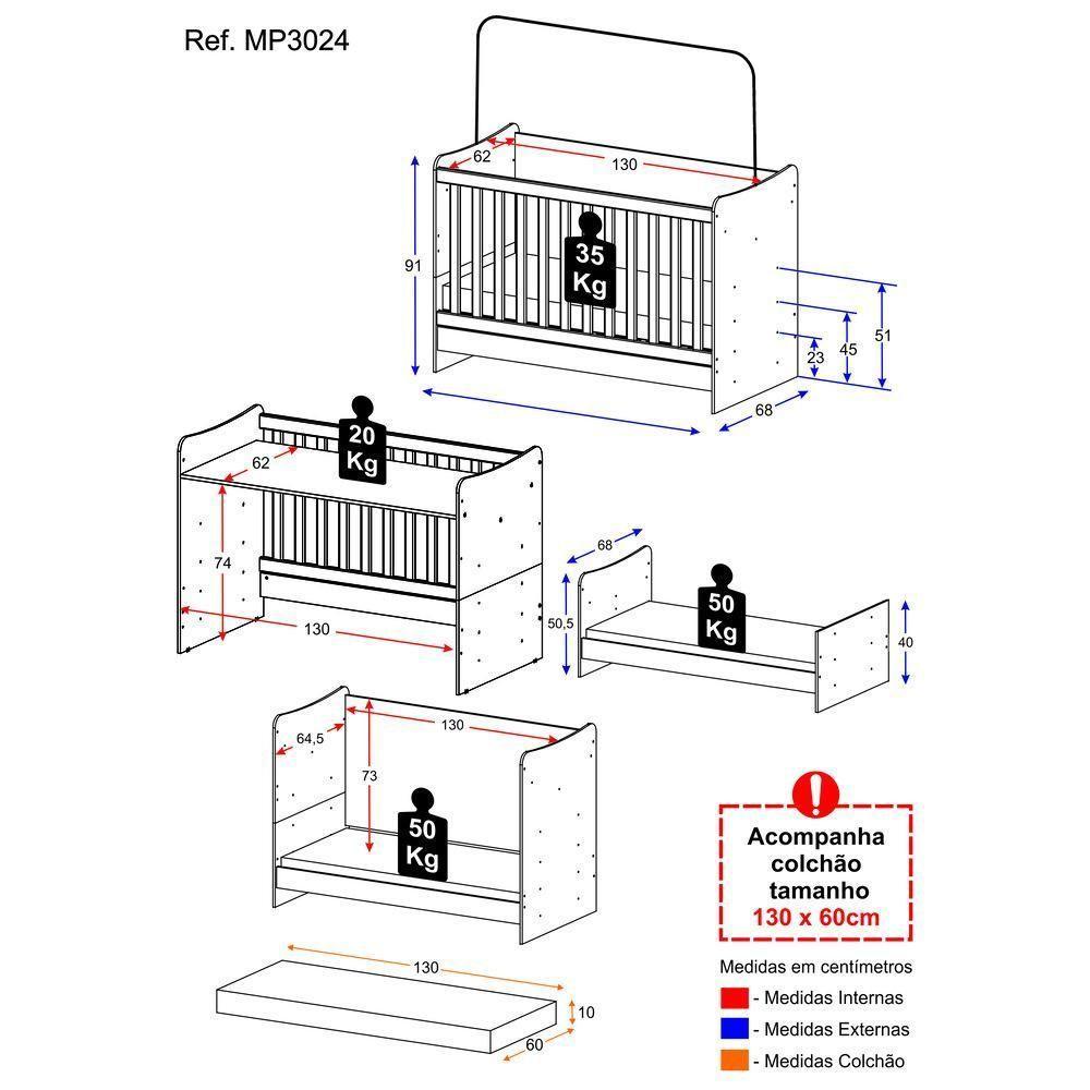 Berço 4 Em 1 Vira Escrivaninha Com Colchão Incluso Evolution Multimóveis Branco - 3