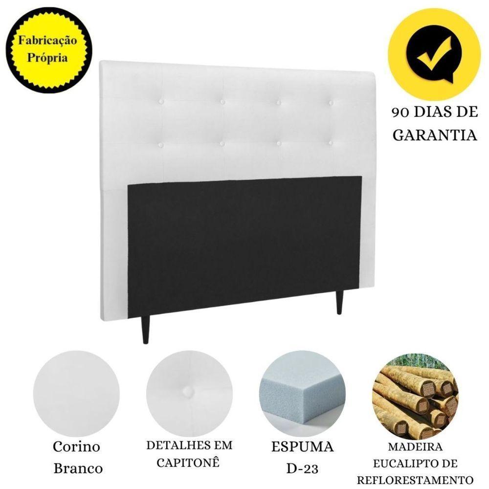 Cabeceira Estofada Cama Queen 160 Cm Helena Corino Branco - 4