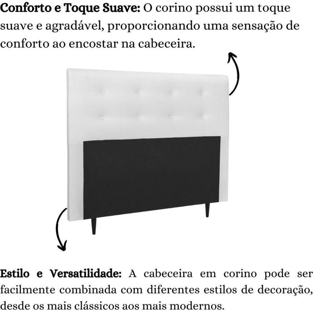 Cabeceira Estofada Cama Queen 160 Cm Helena Corino Branco - 5