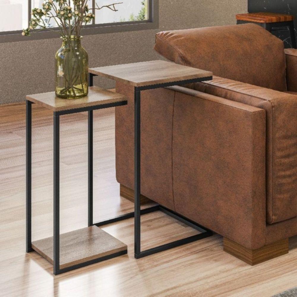 Kit Mesa Lateral E Apoio Decorativa Aurora Demolição Preto - 2
