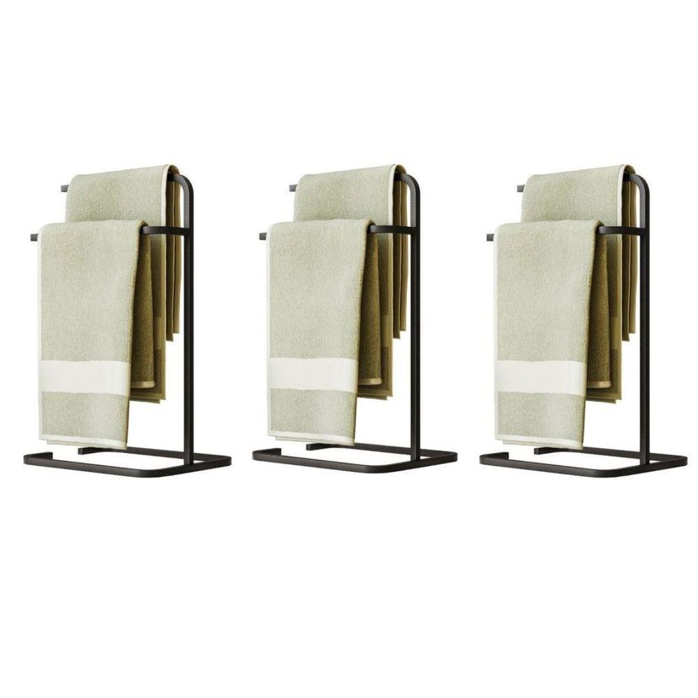 Kit 3 Porta Toalha Duplo Toalheiro De Banheiro Level Preto - 1