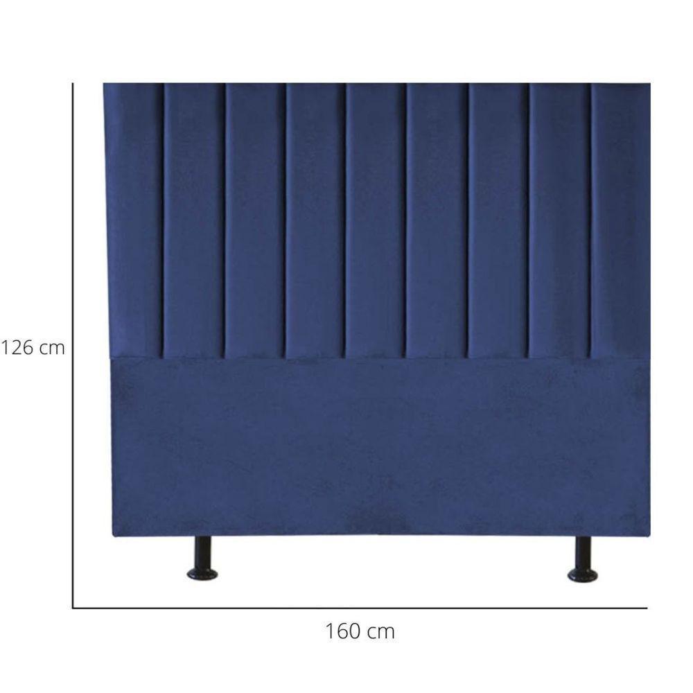 Cabeceira Estofada Cama Box Queen 160 Cm Sophia Carla Suede Azul Marinho - 3