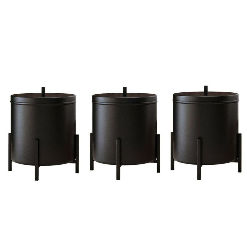 Kit 3 Lixeiras Cesto De Lixo De Banheiro Cozinha Level Preto - 1