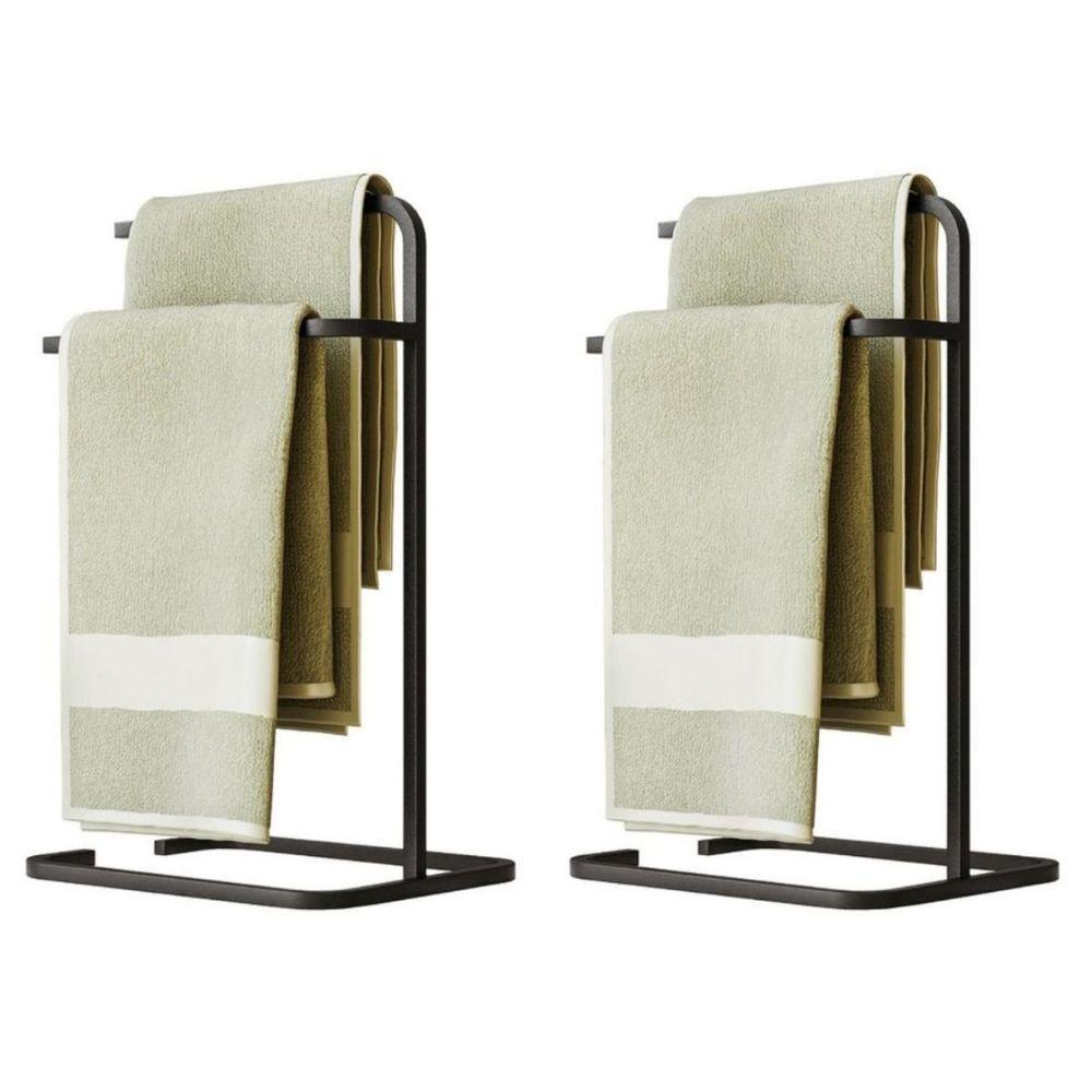 Kit 2 Porta Toalha Duplo Toalheiro De Banheiro Level Preto - 1