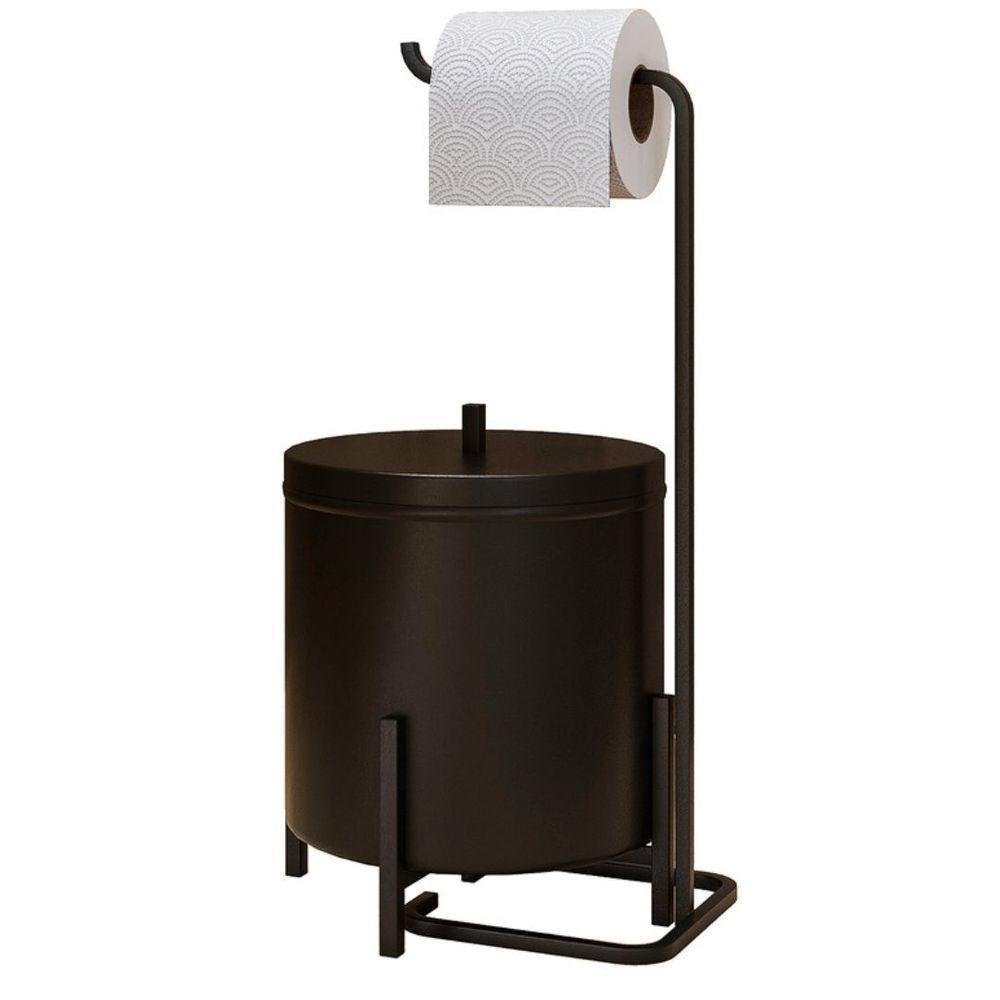 Kit Porta Toalha Suporte Papel Higiênico Lixeira Level Preto - 3
