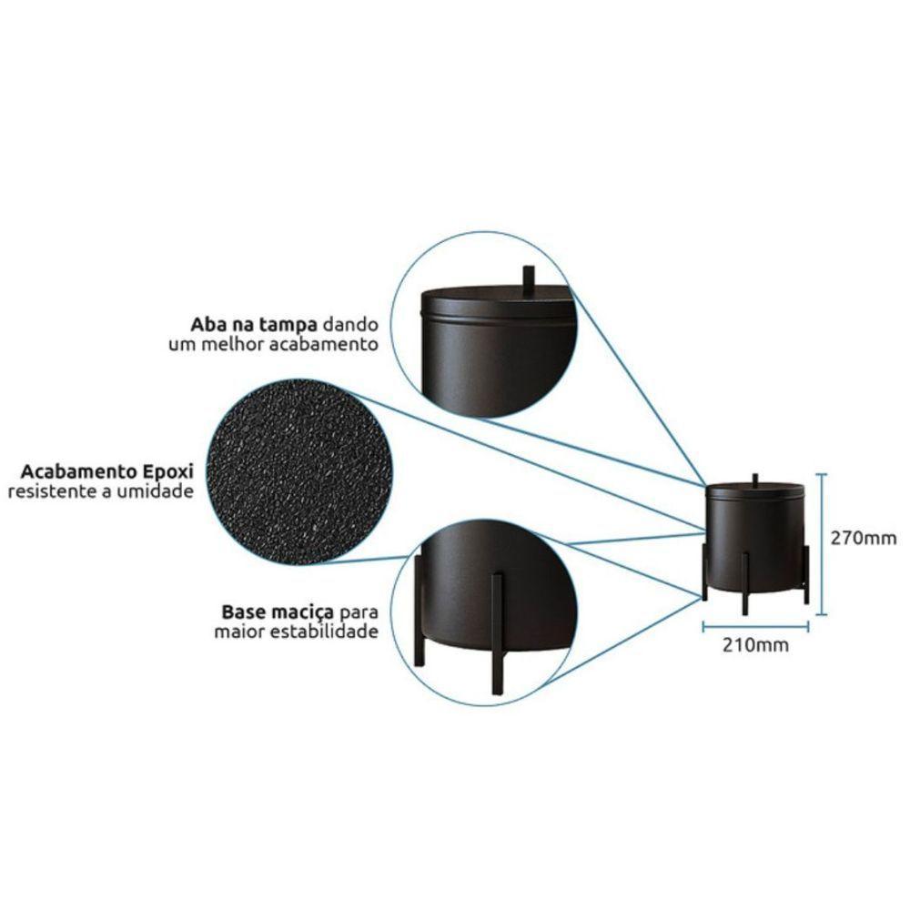 Kit Porta Toalha Suporte Papel Higiênico Lixeira Level Preto - 6