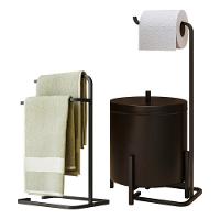 Kit Porta Toalha Suporte Papel Higiênico Lixeira Level Preto - 1