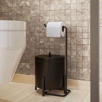 Kit Porta Toalha Suporte Papel Higiênico Lixeira Level Preto - 2